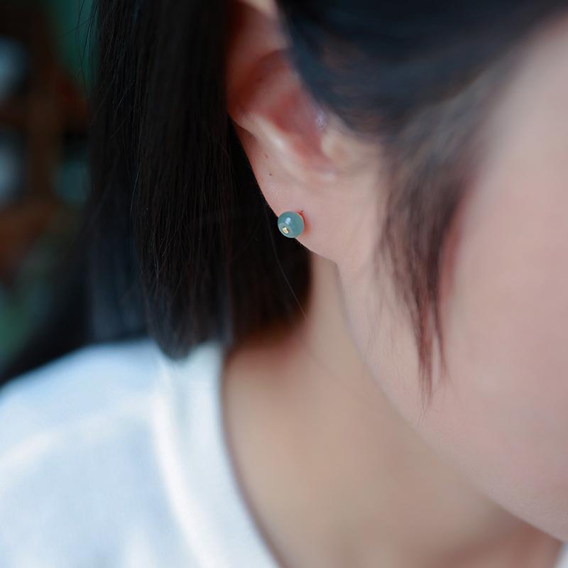 A-Grade Natural Jade Ice-Type Blue Water Stud Earrings with 14k Gold-Plated 925 Sterling Silver