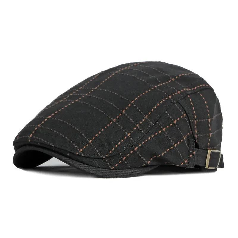 

Spring and Summer Cotton Print Newsboy Caps Flat Cap Men and Women Painter Beret Hats 126 55-60cm wear чорний