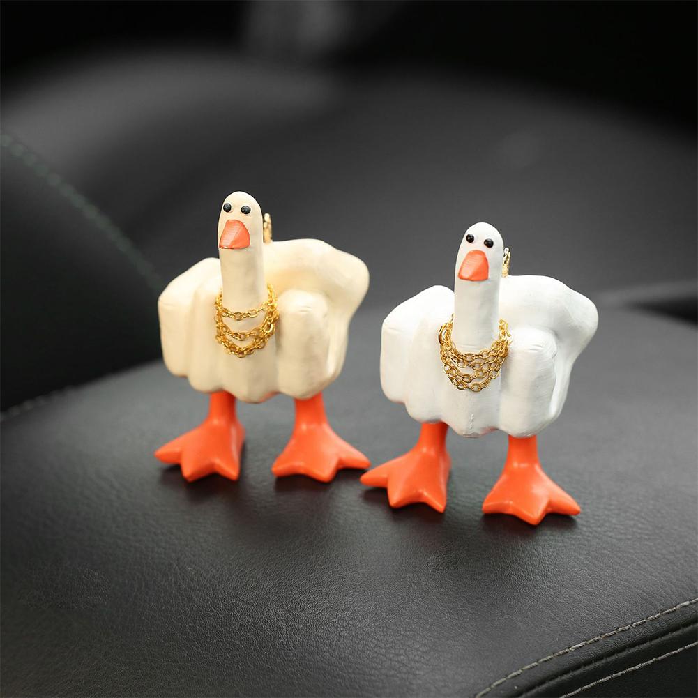 Middle Finger Small Duck Sculpture Resin Duck Decorative Figurine Tabletop Duck Ornament for Home Garden Desk Decoration