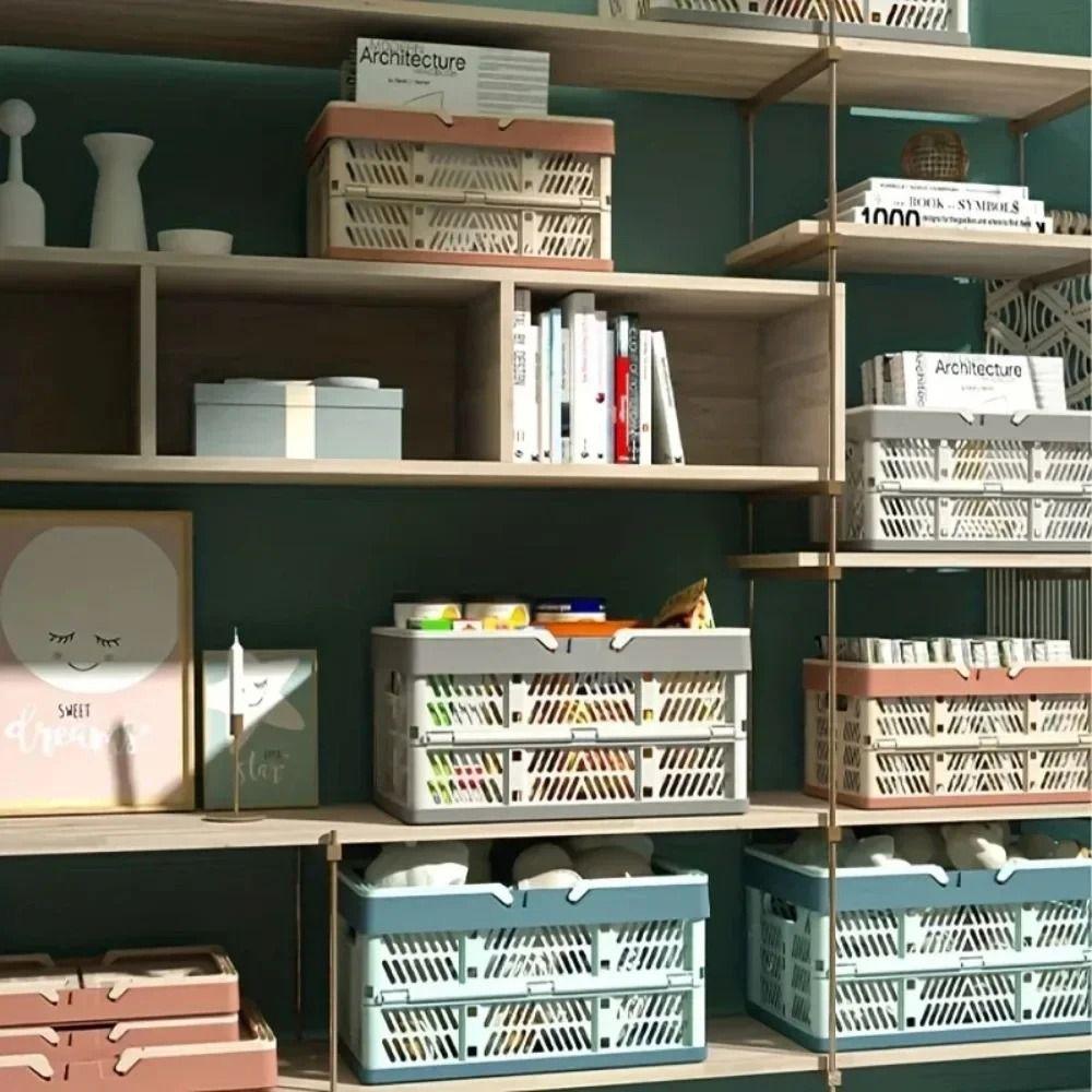 Plastic Folding Storage Basket with Handle Foldable Storage Box For Kitchen and Camping