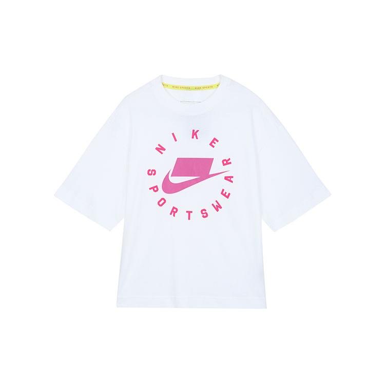 (WMNS) Nike Sportswear Loose Fit Short Sleeve White Pink Women s AT0565-100 M