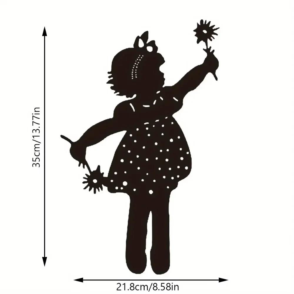 Stunning Little Girl Holding Flowers Garden Stake! Outdoor Decoration Marker. Girl ground.Metal Yard Art with Creative Openwork.