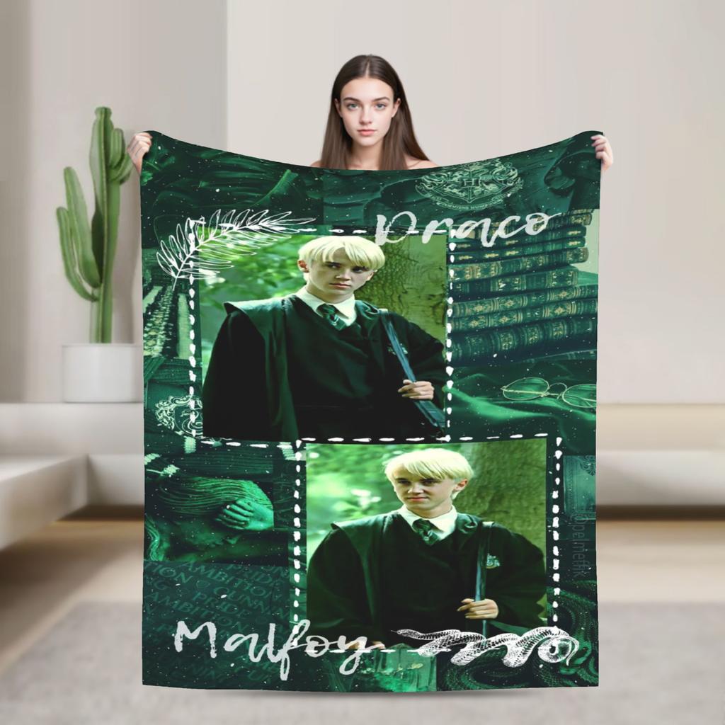 Dracor Malfoye Knitted Blanket Cartoon Tom Felton  Flannel Throw Blankets Home Couch Printed Lightweight Bedspreads