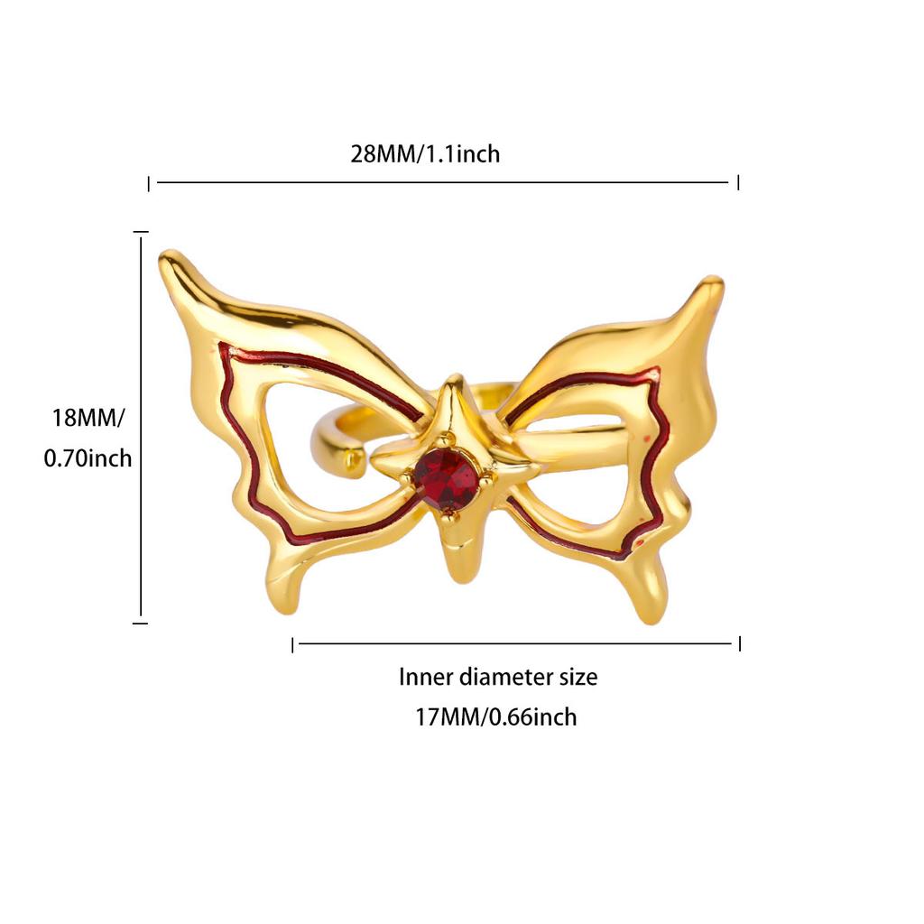 Personality Light Luxury High Sense Ice Blue Oil Drop Butterfly Open Ring Female Irregular Temperament Texture Index Finger Ring