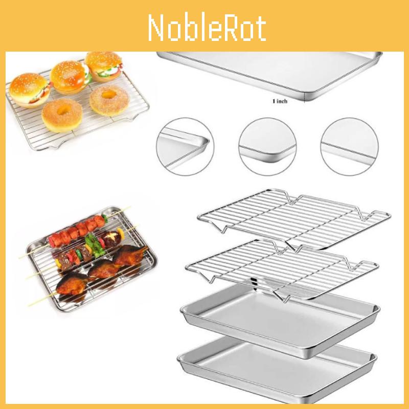 4pcs Steel Stainless Baking Tray Rack Bbq Roaster Oven Cooling Rack Square Sheet