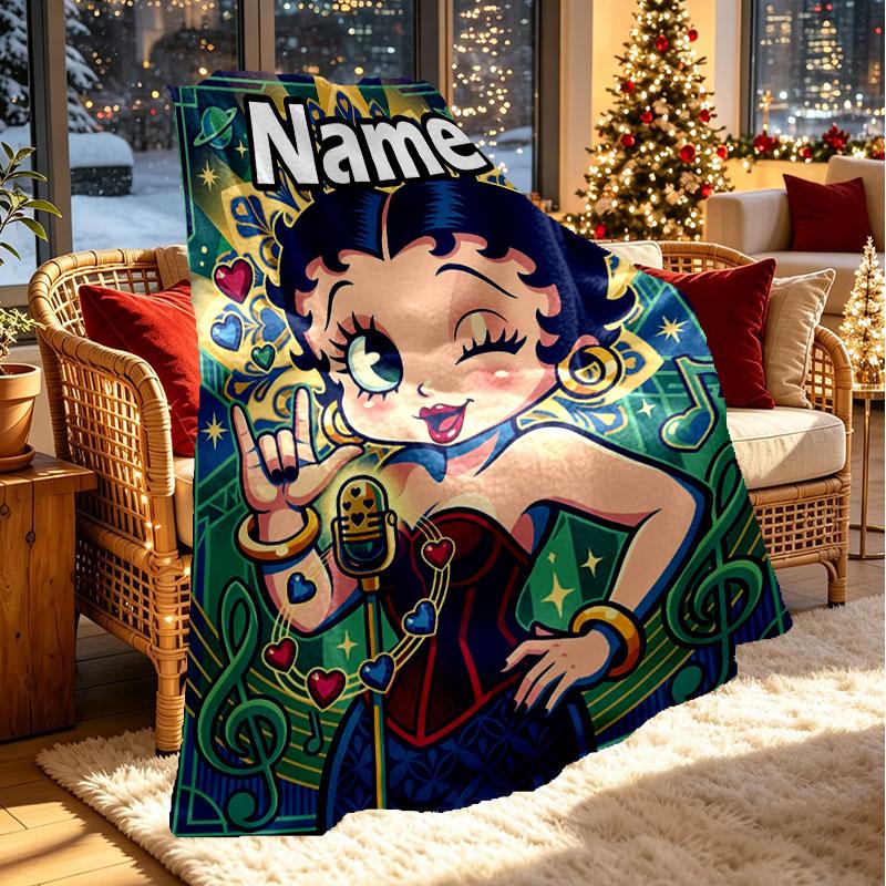 Custom Name Personalized Betty Boop Print Blanket, Home Decor, Bedroom, Sofa, Camping, Couch, Gifts for Birthday Christmas
