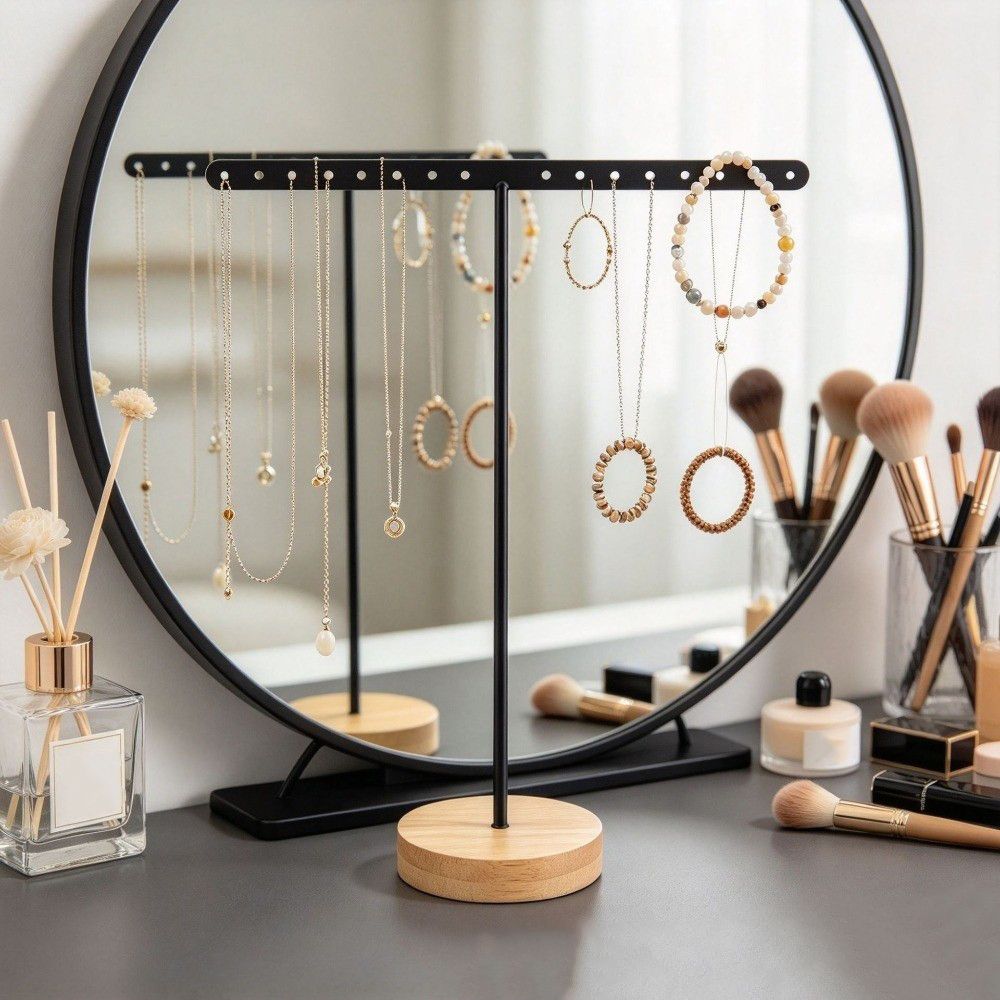 Round Base Jewelry Display Stand Iron Frame Earrings Holder Bracelet Organizer Dresser Organizer