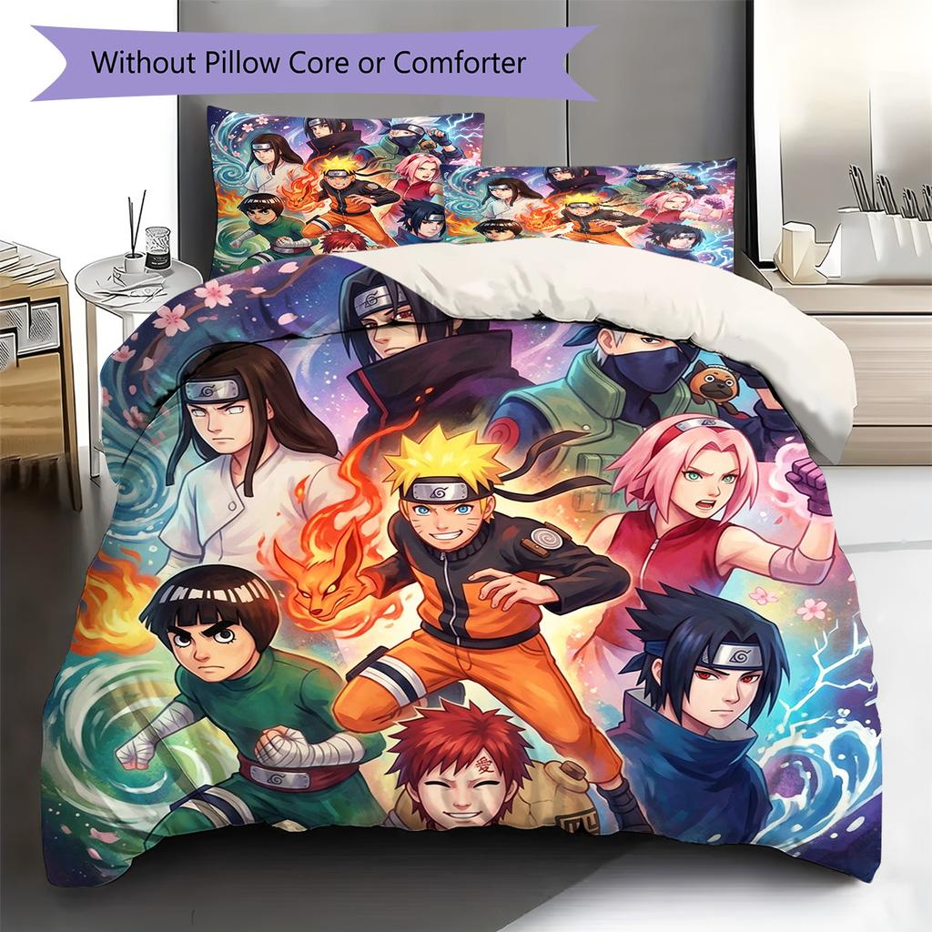Naruto Pattern Bedding Quilt Set Quilt Cover Pillowcase Home Decoration Birthday Gift (1 * duvet cover + 2 * pillowcase, without core)