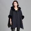 European and American Imitation Rabbit Fur Collar Hooded Large Shawl Cape Women's Knitted Cardigan Thick Loose Mid-length Fur Coat for Women
