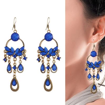 Ethnic Flower Shaped Vintage Earrings for Women Rhinestone Acrylic Water Drop Tassel Earring Female Jewelry Accessories