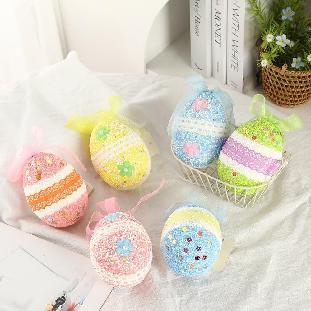 1PC Colorful Easter Eggs DIY Craft Multi-pattern Bunny Eggs Hanging Ornament Foam Mini Colorful Eggs Decoration