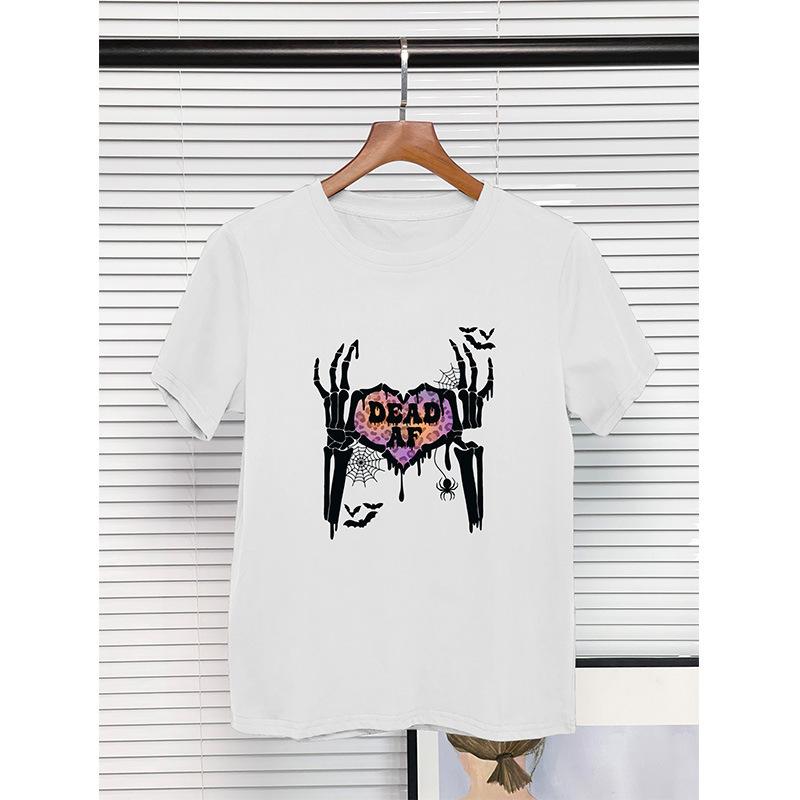 New Women's Round Neck Short Sleeve T-shirt Pure Cotton Halloween Printed Tops for Women