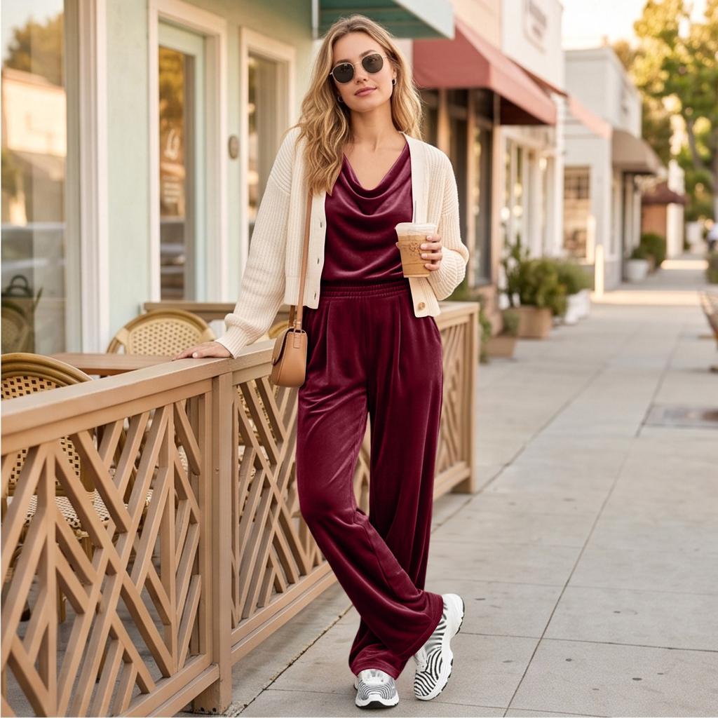Women's Casual Loose Fit Long Sleeve Top and High Waist Pants Two Piece Set for Everyday Wear