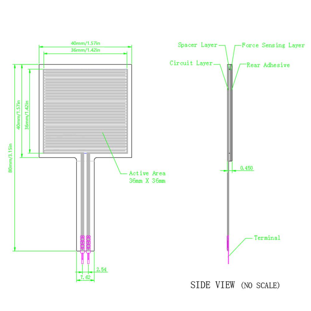 2pcs Flexible Film Pressure Sensor Force Sensitive Resistor 20g-10kg RP-S40 LT