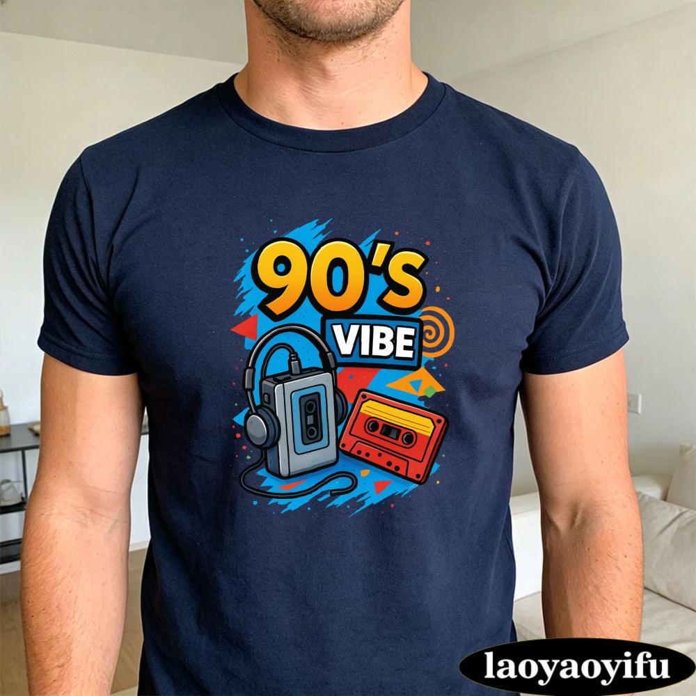 90s Vibe Retro Music Cassette Player Men TShirt Cotton Summer Short Sleeve Casual Fashion Top Unisex Gift For Party Wear