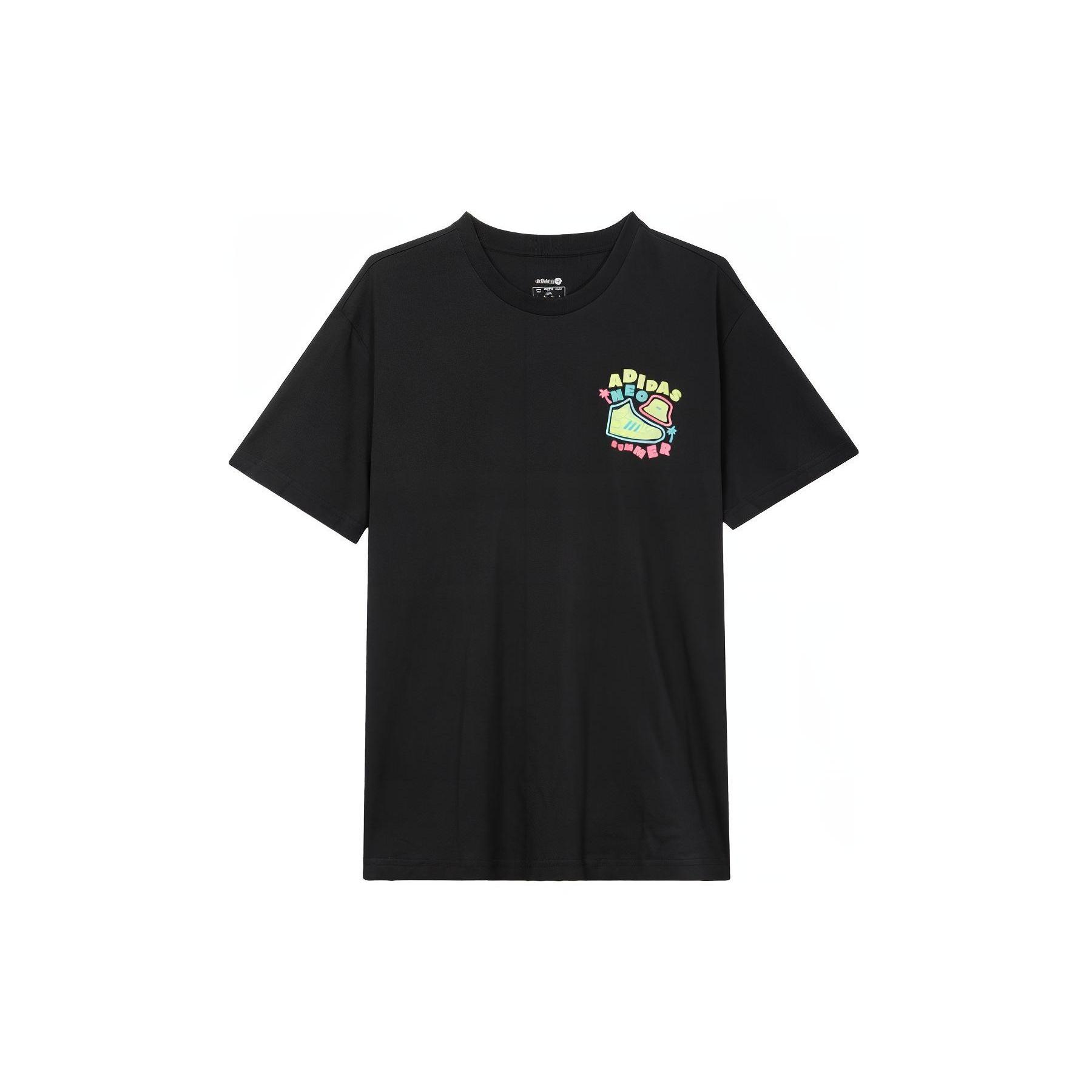 adidas neo Cartoon Alphabet Printing Round Neck Casual Short Sleeve Couple Style Black Men s HS8852 M