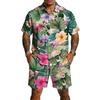 Men's Casual Printed Lightweight Breathable Shirt and Drawstring Shorts Set