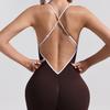 One-piece wear Gym jumpsuit women's Tracksuit Yoga Clothing contrasting color suspenders cross beautiful back quick-drying Woman Workout Sportswear