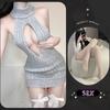 Sexy Lingerie Spring Pure Desire Backless Turtleneck Sleeveless Chest Leakage Knitted Sweater Uniform Temptation