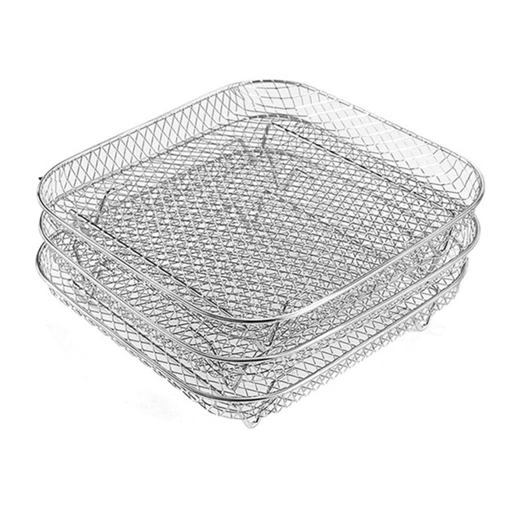 3 Layers Air Fryer Rack Stainless Steel Grill Dehydrator Racks Air Fryer Stacking Steamer Roasting Rack Kitchen Accessories