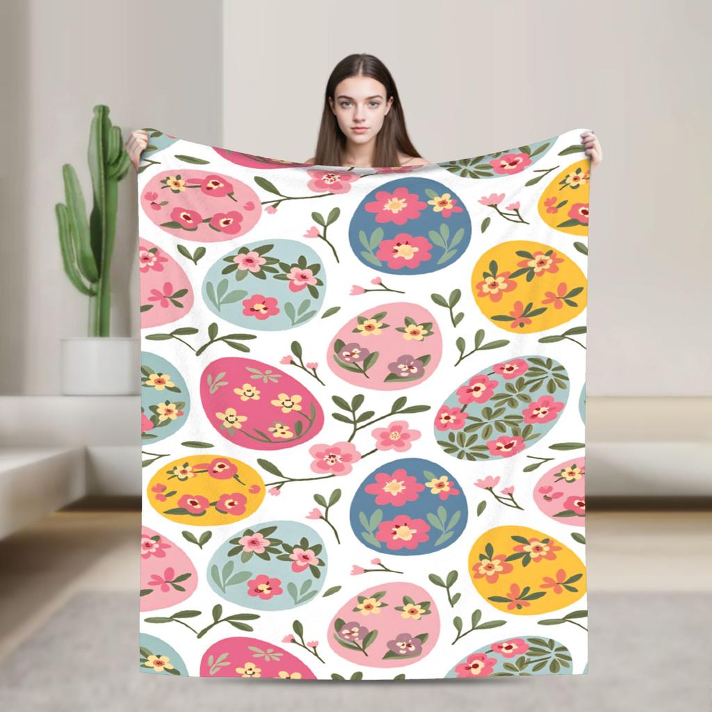 Easter Egg Bedding Throws Soft Aesthetic Blanket  For Outdoor Plane Travel Flannel Bedspread Bed Cover