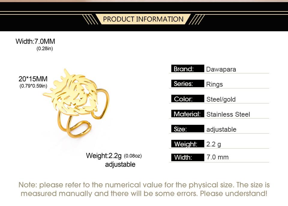 Dawapara Lion Head Ring Adjustable Norse Animal Totem Ring Strength Talisman Wedding Band Stainless Steel Jewelry