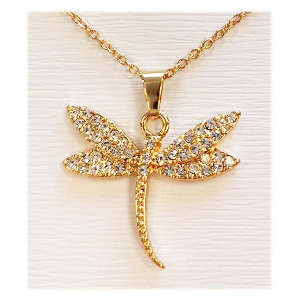 Les Trésors De Lily [R8132] - Collier Créateur 'Libellule' blanc doré - 25x25 mm