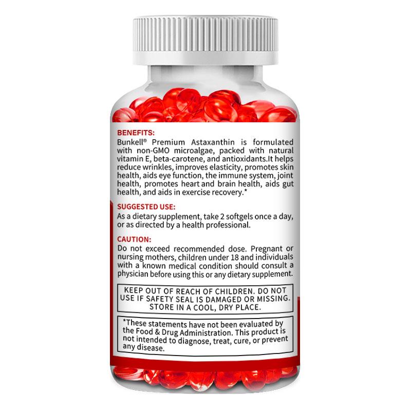 Bunkell Astaxanthin Softgels, Natural from Microalgae, with Natural Vitamin E and Beta Carotene, Premium Extra Strength, 120 Caps