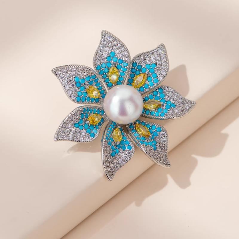 

Fashion Rhinestones Pearl Flower Brooches For Women Clothing Coat Jewelry Accessories Gifts срібний