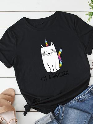 I'm A Unicorn Cat Print T Shirt Women Short Sleeve O Neck Loose Tshirt Summer Women Causal Tee Shirt Tops Camisetas Mujer