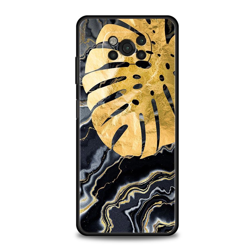 Black Gold marble tropic Phone Case For Xiaomi Poco X3 NFC M3 F3 F4 M4 X4 Mi Note 12T 12 Pro 10 11 Lite 10T 5G 11T 9T 11i Cover