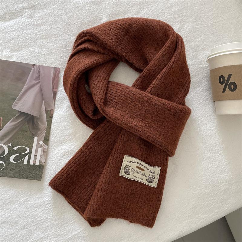 Korean version contains knitted wool solid color scarf women's winter thickened warm versatile high sense white scarf tide