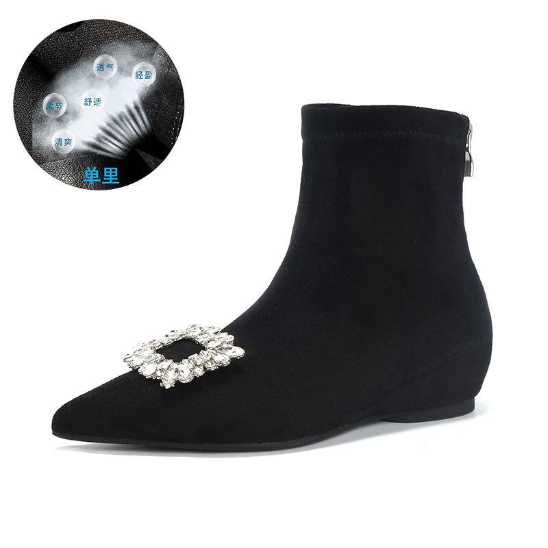 Inner height increase pointed thin boots short boots women's autumn and winter new suede elastic boots French foreign versatile small naked boots