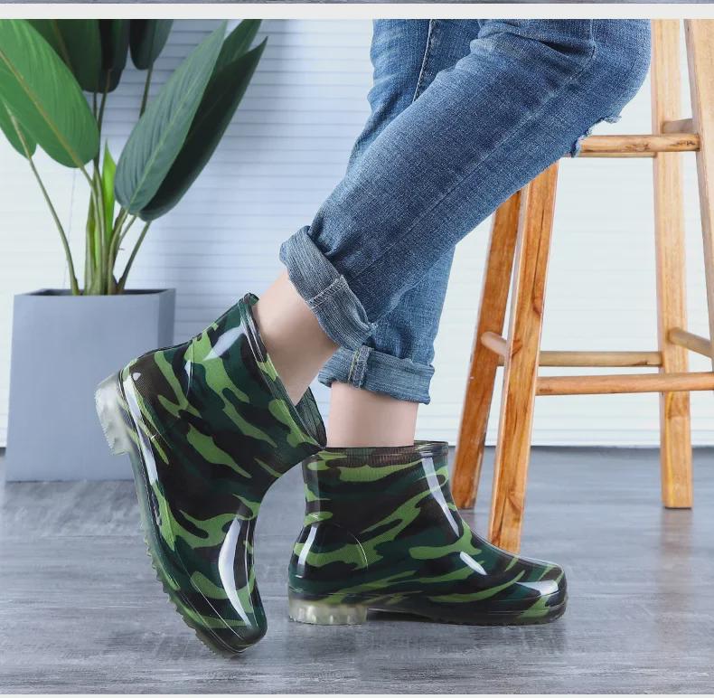 Men's Camouflage Waterproof Rain Boots with Velvet Lining - High/Mid/Short-Top Rubber Shoes for Construction, Kitchen, and Fishing