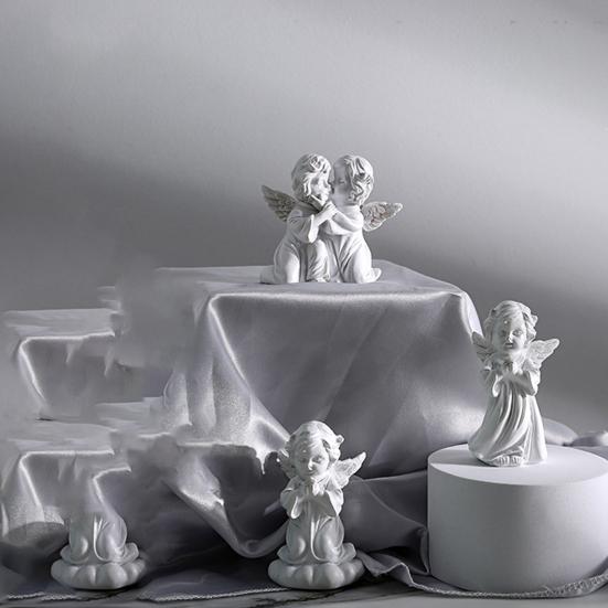 huaqianguhh Resin Cherubs Figurine, White Angel Statue, Garden Praying Cherub Sculpture, Indoor Outdoor Home Decoration, Cute Adorable Angle Sculpture