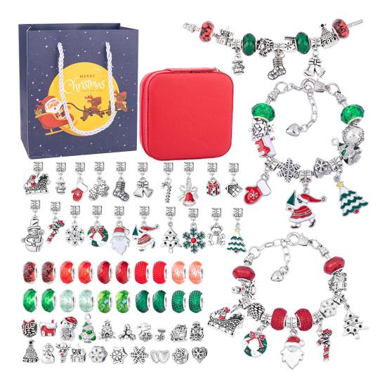 Weihnachts-Countdown-Kalender-Armband-Herstellungsset für Mädchen, DIY-Schmuckperlen-Charms