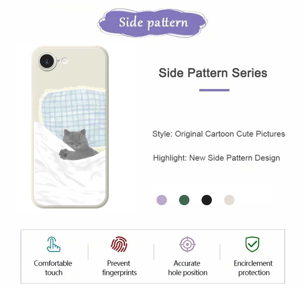 For iPhone 16e Case Cute Sleeping Cat Pattern Printing Straight Edge TPU Phone Back Cover
