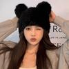 Mickey Ears Rabbit Hair Hat Women's Autumn and Winter Thickened Cold-proof Warm Baotou Hat Plush Fur Cute Headscarf Hat