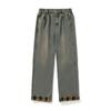 Jeans larghi dritti da uomo, stile americano casual, con cuciture a quadri, per primavera e autunno