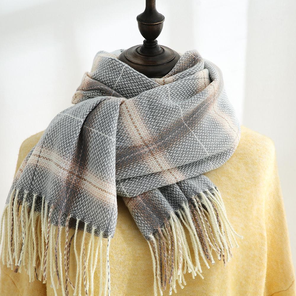 New Faux Cashmere Plaid Curry Scarf Female Warm Long Neck Large Shawl