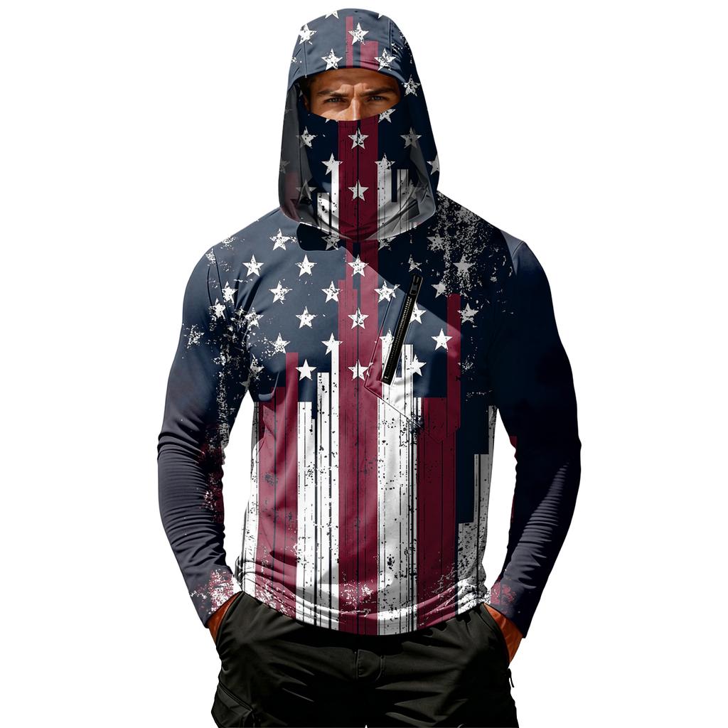 Top Casual de Manga Larga con Capucha para Hombre con Estampado de Bandera del Día de la Independencia Ligero Pulóver para Actividades al Aire Libre