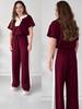 2025 European & American Women's Turn-Down Collar Short Sleeve Knitted Casual Long Pants Set