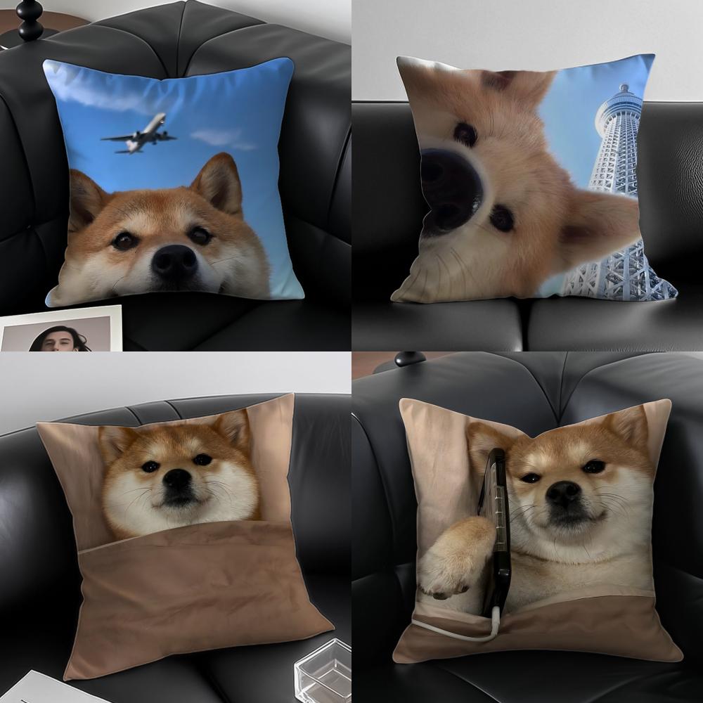 Cute Shiba Inu Cushion Cover Pillow Case Anti-Dustmite Invisible Zipper Silky Plush Cushion