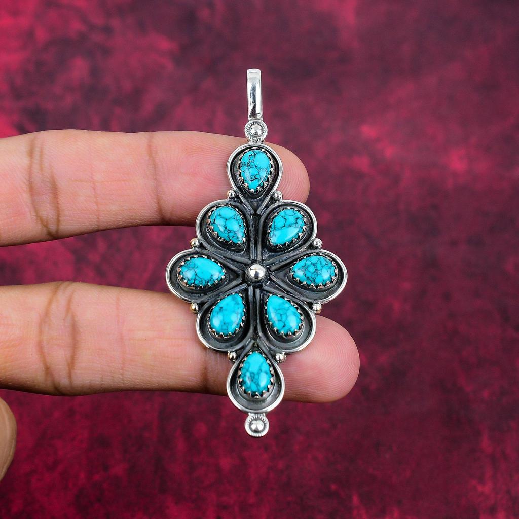 Pendentif en argent sterling massif 925 et turquoise Santa Rosa, bijou fait main en pierres précieuses, cadeau pour femme, pendentif neuf