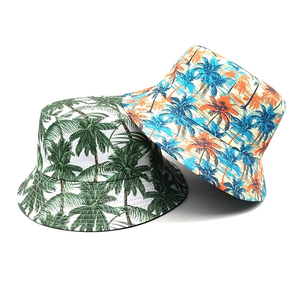 Cappello a Secchiello alla Moda con Stampa di Palme Cappelli da Pescatore per le Vacanze Cappello Panama Double Face Unisex da Esterno per la Spiaggia Nuovo