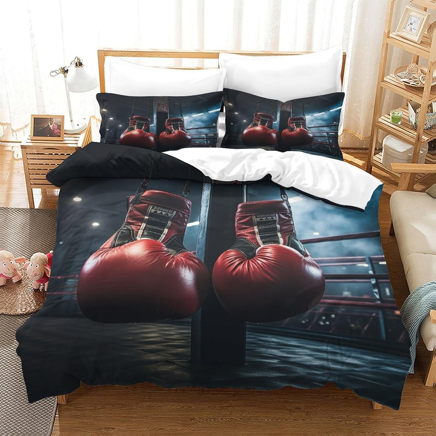 

Boy Boxing Duvet Cover Twin Queen,Sports Games Theme Bedding Set Boxing Gloves Comforter Cover For Kids Teens Boxing Player Room EU Single(135x200cm)