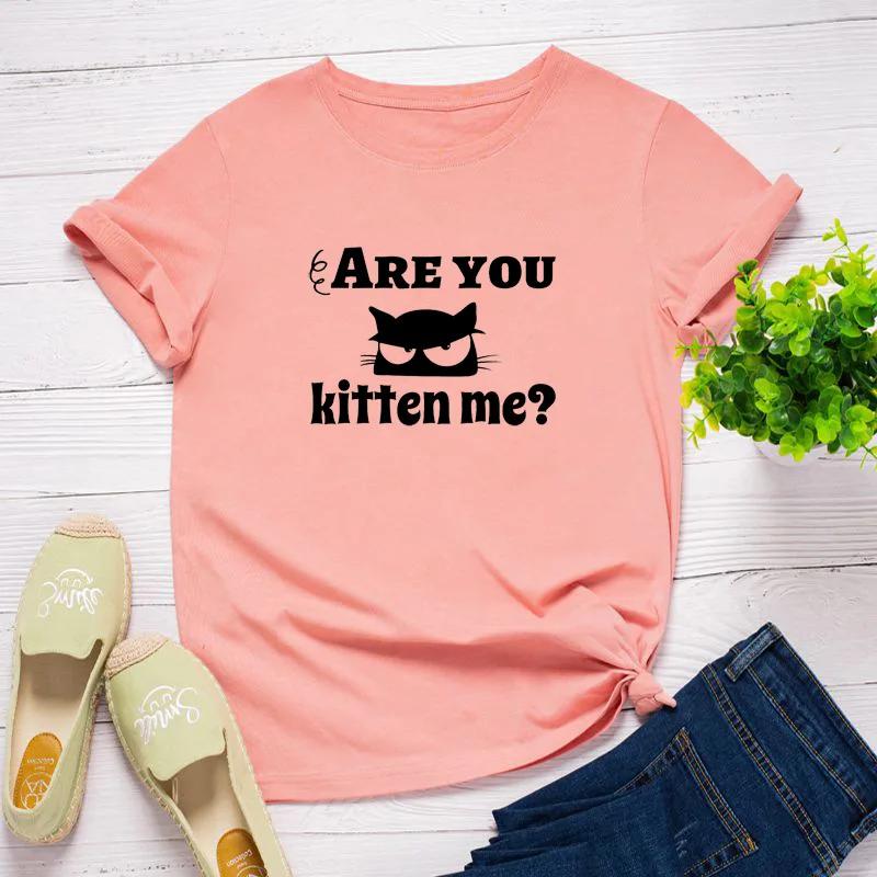Are You Kitten Me Cat Head Print Women T Shirt Short Sleeve O Neck Loose Women Tshirt Ladies Tee Shirt Tops Camisetas Mujer