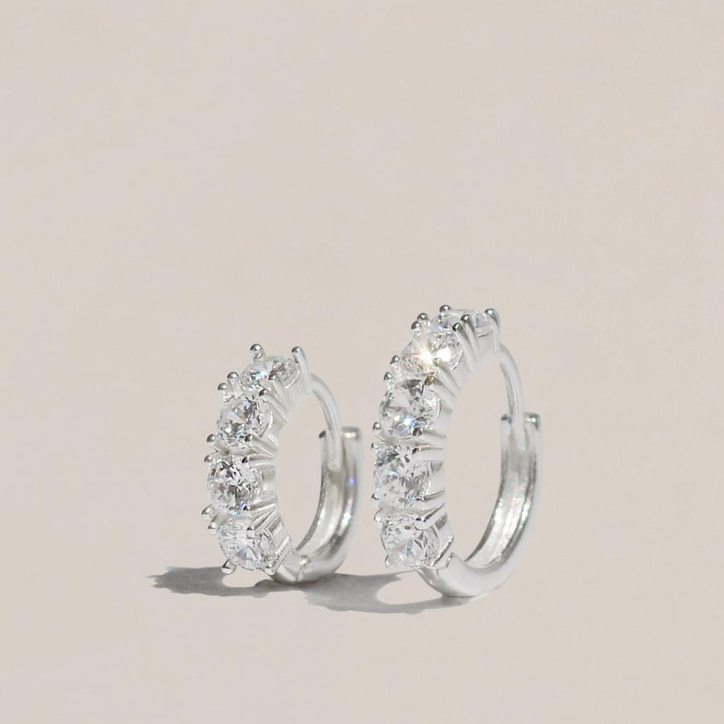 47Bag 925 Silver Tennis One-Touch Cubic Ring Earrings