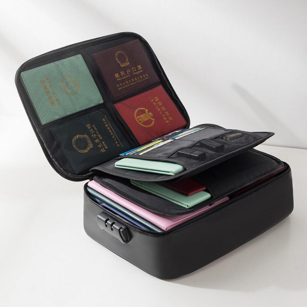 Fireproof Document Bag Multi-Layer Document Tickets Storage Bag with lock File Organizer Case Home Travel Passport Briefcase