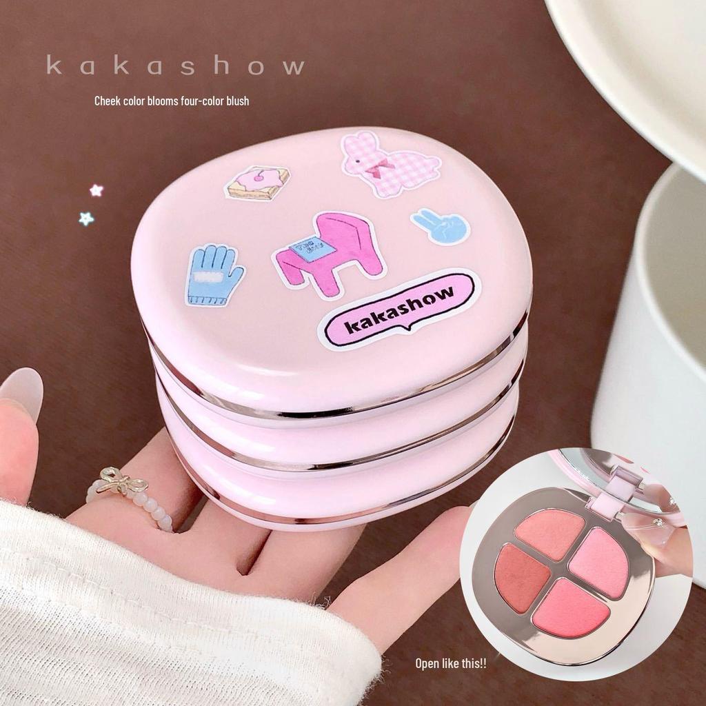 Kakashow Four-Color Blush Palette: Bloom Contour & Highlight for Natural Complexion Brightening.